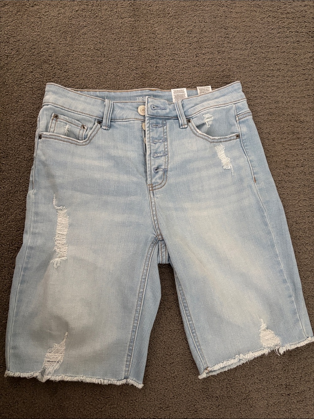 Time and Tru Light Blue Distressed Boyfriend Denim Bermuda Shorts